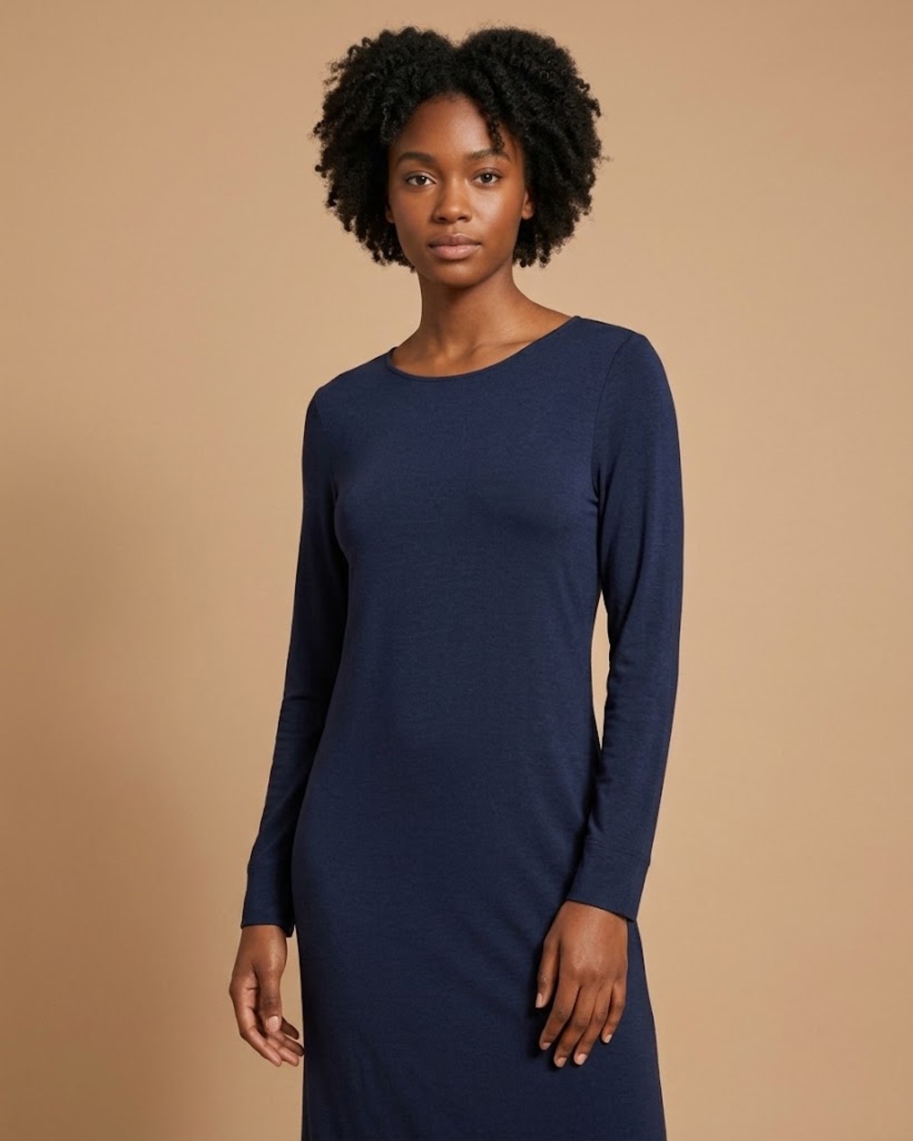 Hanro Soft Jersey Knit Long Sleeve Nightgown Deep Navy Small